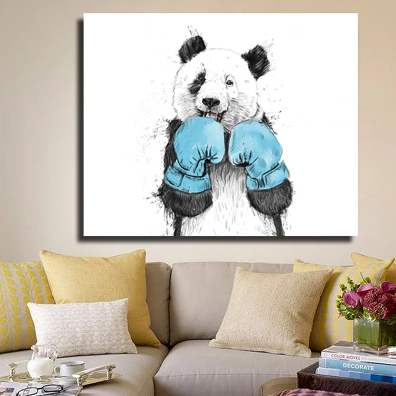 

OUCAG HD Print Panda Boxeador Canvas Painting Panda Animal Painting Modern Frameless Wall Canvas Art Pictures Living Room Decor