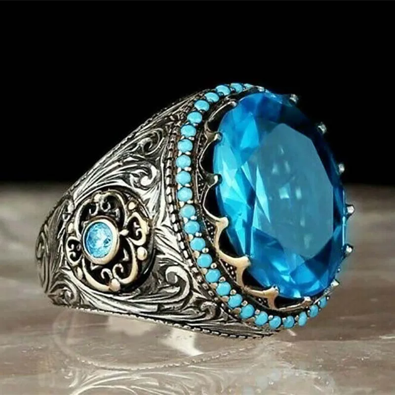 

Retro Classic Big Round Blue Stone Ring for Women
