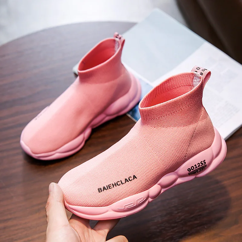 

Trend Unisex Kids Sock Shoes High Top Unisex Fashion Sneakers Size 26-37 Slip-on Children Socks Flats Boots Black Youth Sneakers