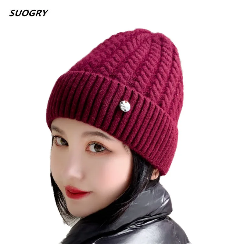 SUOGRY, вязаная шапка Skullies для женщин и мужчин, осенняя и зимняя теплая хлопковая шапка, Женская Уличная Повседневная шапка бини, женская шапка