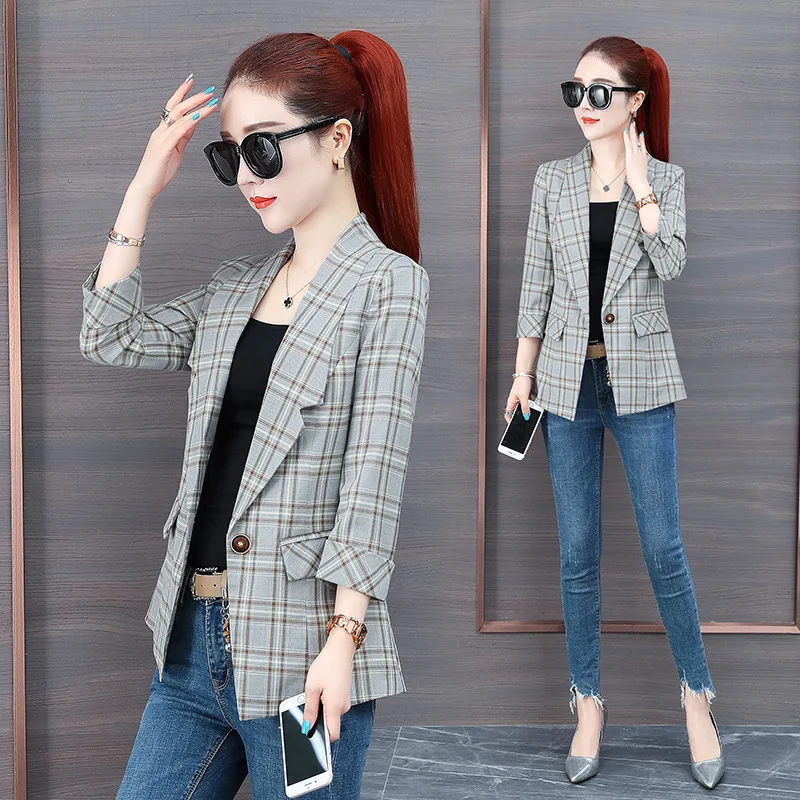 

Graceful Plaid Suit Women's 2019 Spring And Autumn New Style Online Celebrity Elegant Versatile Slim Fit Tops Autumn Clothing Co