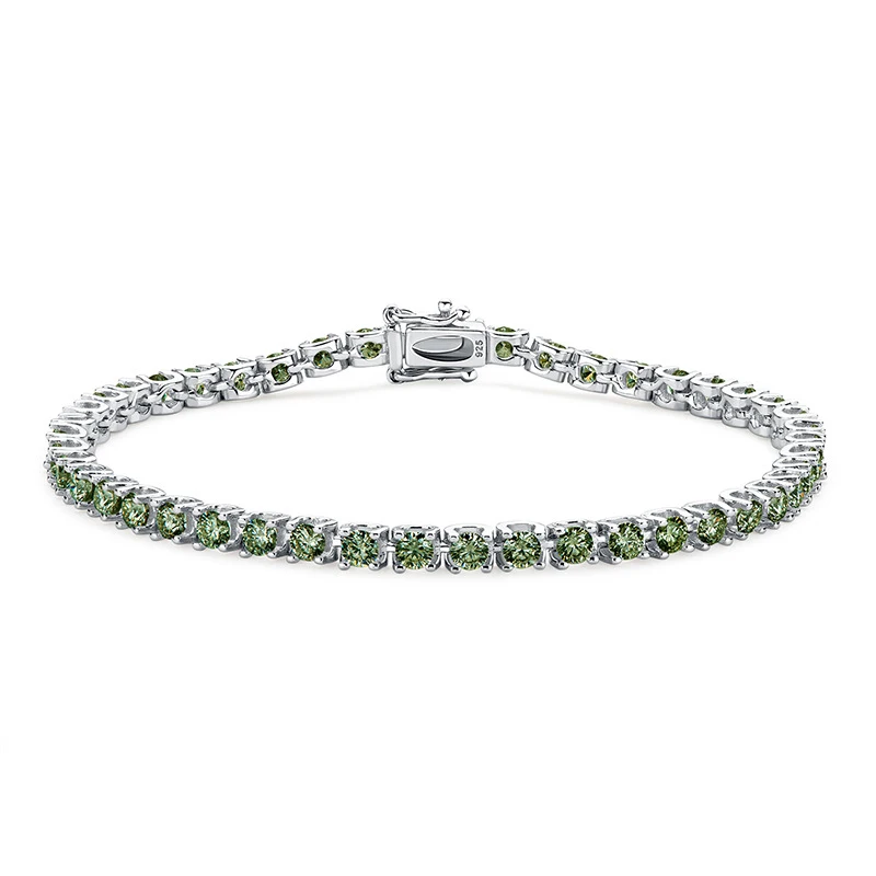 OEVAS 100% 925 Sterling Silver 3MM Real Moissanite Champagne Aquamarine Bracelet For Women Sparkling Wedding Party Fine Jewelry