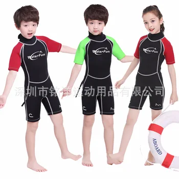 

3MM Neoprene Wetsuits Kids One-piece Swim Wears Diving Suits Short Sleeves Boys Girls Surfing Children Rash Guards