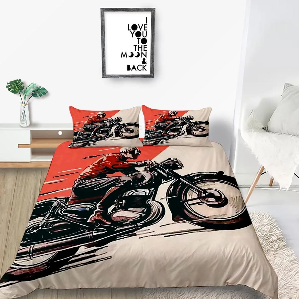 

Motorcyclist Bedding Set Queen Fashionable High End Duvet Cover Street Style King Twin Full Single Double Comfortable Bed Set
