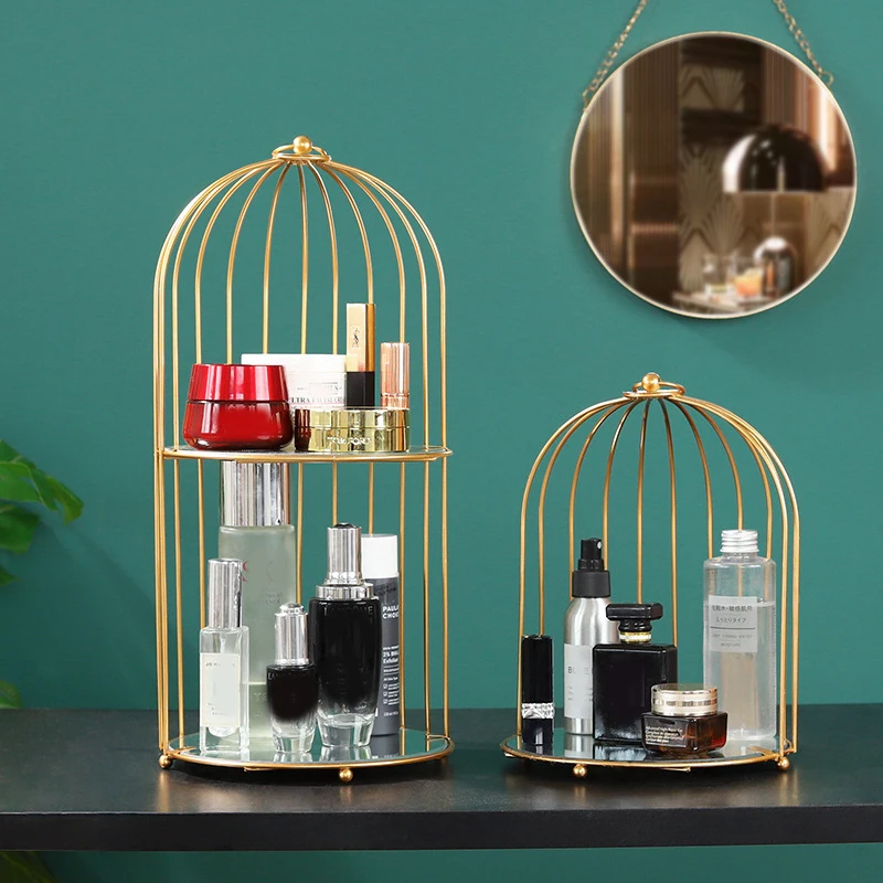 Birdcage Makeup Jewelry Box Cosmetic Cosmetic Box Lipstick Perfume With Bow Room Storage Rack