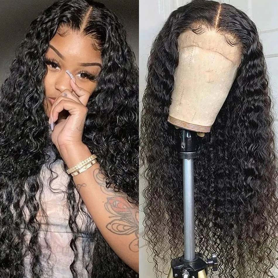 Peluca de cabello humano con cierre de onda profunda, peluca con malla Frontal prearrancada, de encaje Frontal Remy, 150% de densidad, 180%