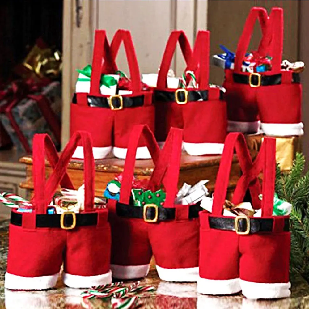 

Storage Christmas Pack Gift Bag Cotton Candy Santa Claus Pants Pattern Home Xmas Kid Festival