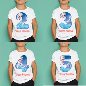 

Kids Elsa Print O-Neck Fashion T Shirt Birthday Number T Shirt Children's Masks Birthday Gift,Dropshipping