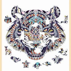Novo tigre colorido quebra cabeça de madeira 3d diy a3 a4 a5 pop bloco alienígena animal jogo de quebra cabeça 100 200 300 grama para crianças caixa de presente da criança