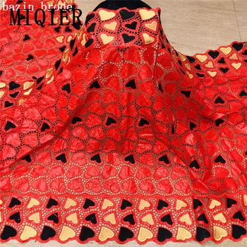 

African bazin riche fabric with brode Latest fashion embroidery bazin lace fabric with net lace fabric for sewing Bazin Brocade