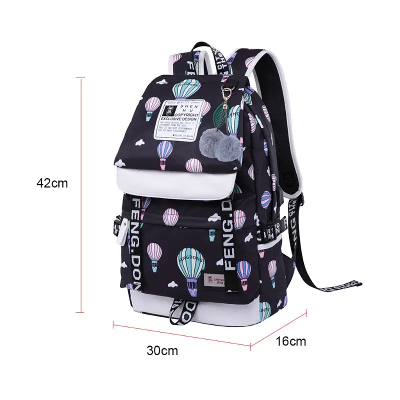 Women School Nylon Backpack with USB Port Travel Rucksack Laptop Casual Daypack Shoulder Bag 517D