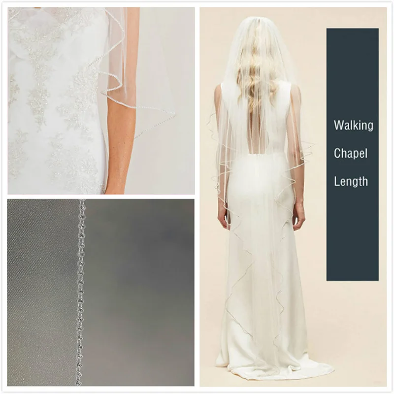 3M Cathedral Waltz Walking Bridal Vail Crystal Edge Wedding Veil Custom Made 1 Tier with Metal Comb Velos De Novia