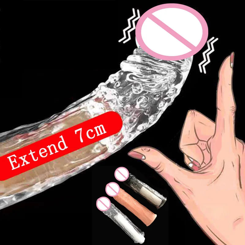 Tanie 18CM wielokrotnego użytku prezerwatywy przedłużacz penisa rękaw opóźnienie wytrysku kryształ prezerwatywy zabawki sklep