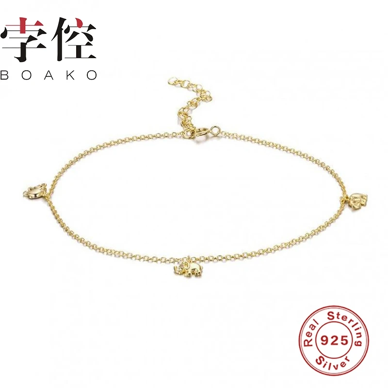 

BOAKO INS Wind Mini Elephant Anklet 925 Sterling Silver Anklets For Women Wholesale Chain Women Foot Jewelry Summer Gold/Silver