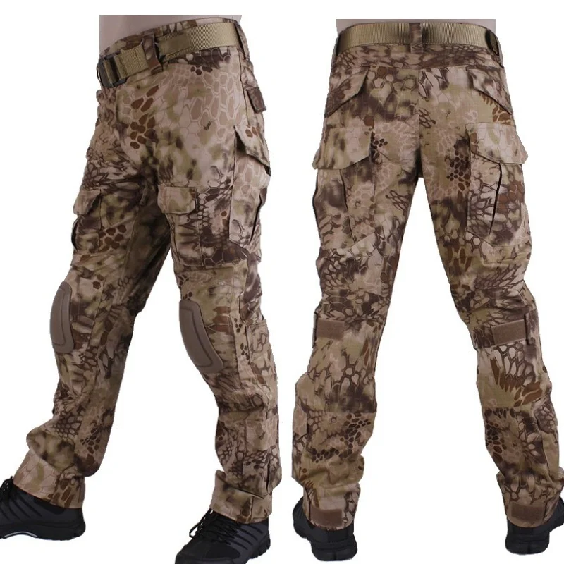 Tactical BDU Cargo Pants Kryptek Highlander Camo Combat Pants With Knee Pads Men Camo Airsoft Sniper Hiking Hunting Trousers