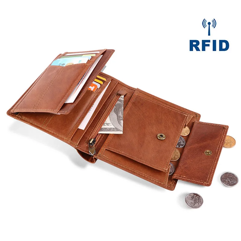 Винтажный мужской деловой кошелек RFID из натуральной кожи с несколькими слотами, кредитный держатель для карт, короткий кошелек для монет для путешествий, мужской клатч