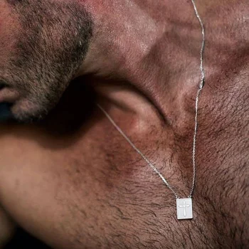 Men Cross Scapular Necklace,Mini Tag Necklace,Devotional Scapular Necklace,Stainless Steel Jesus Christ Religious Jewels