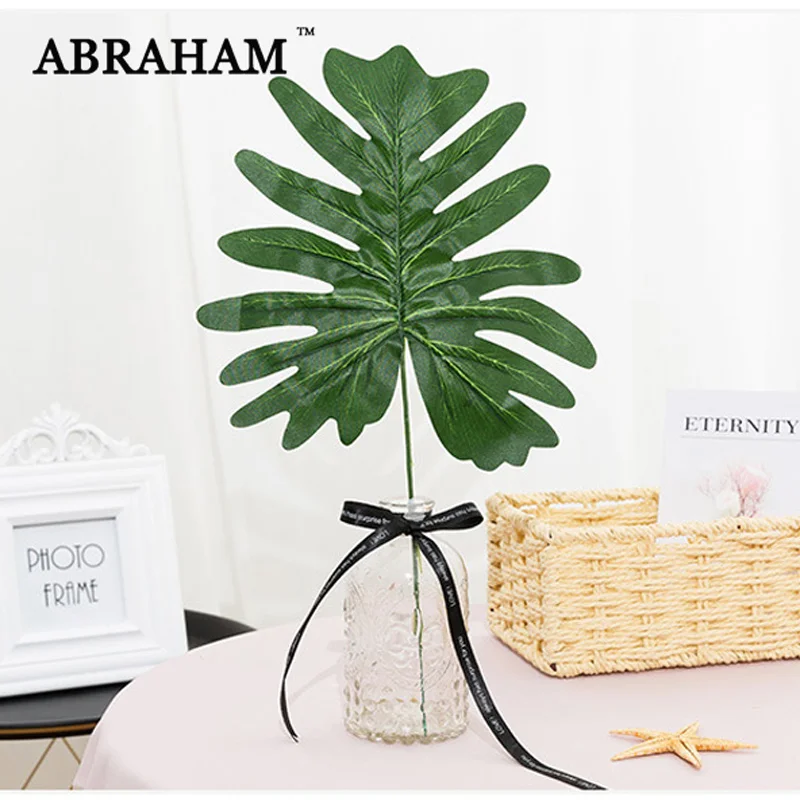 

37cm 10pcs Silk Leaves Tropicial Monstera Artificial Palm Tree Branch Green Plants Fake Leafs Wall Material For Home Decoration