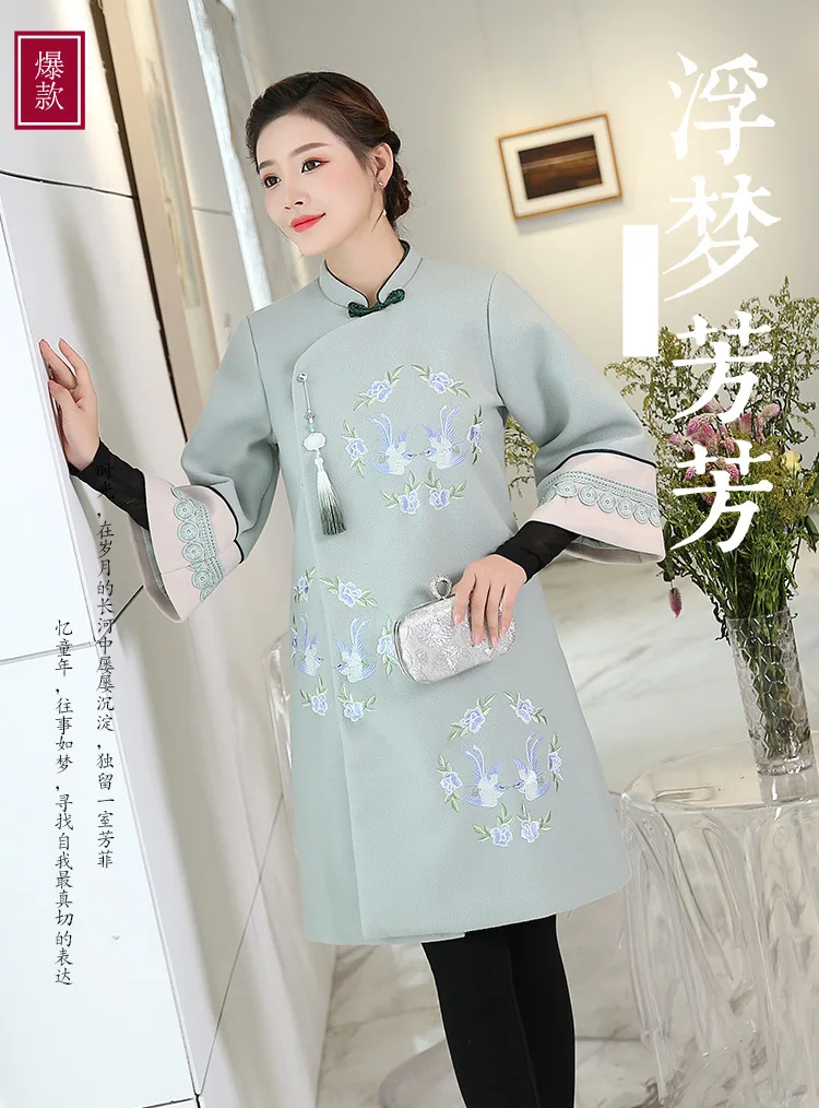 Yan xi Guides, стиль знаменитостей, китайский стиль, улучшенная Китайская одежда, осенне-зимнее шерстяное пальто, воротник-стойка, пальто для женщин