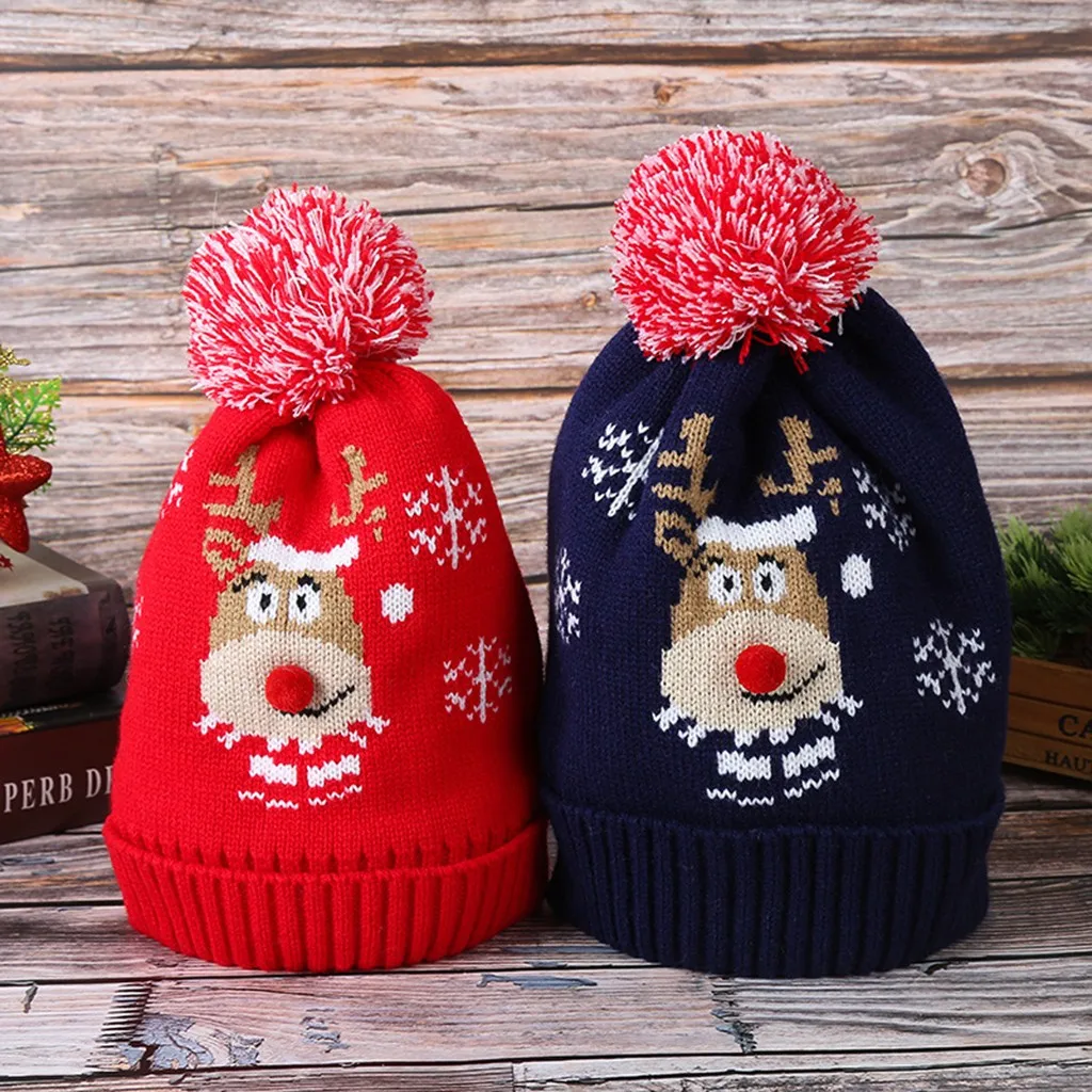 Детская Рождественская Шапка; модная Милая зимняя шапка унисекс с принтом лося; теплая вязаная шапка; шапка для спорта на открытом воздухе; Gorro Invierno