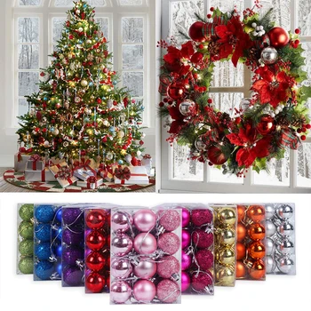 

24/34pcs Christmas Balls Glitter Christmas Tree Ornaments Hanging Christmas Decorations for Home Palline Navidad Xmas Decor Noel