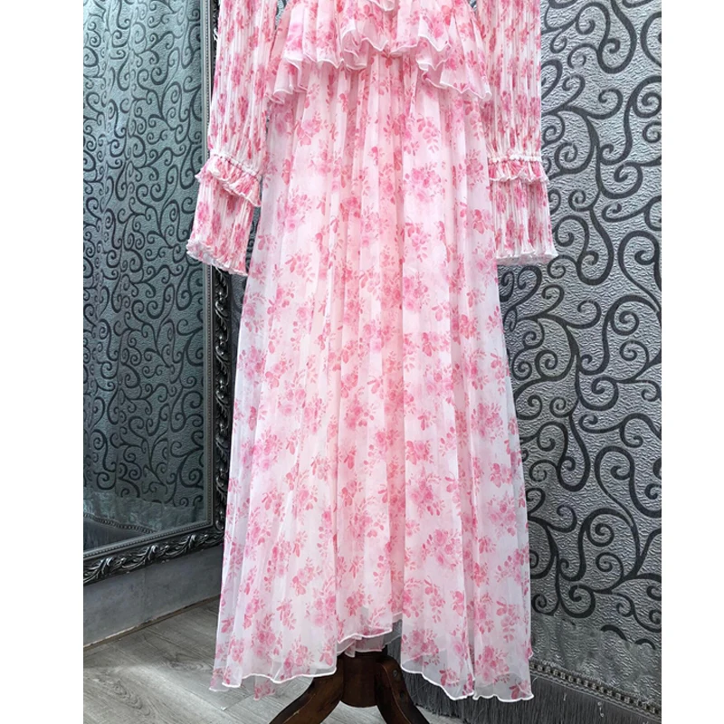 AELESEEN Runway Fashion Pink Dress Designer New V