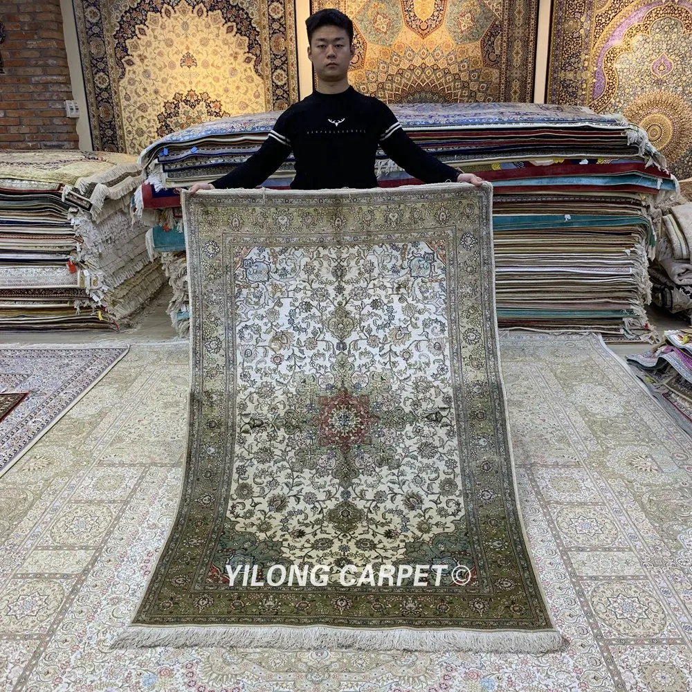 YILONG 4'x6' Handmade Double Knots Persian Qum Pure Silk Rug (YHW1002B) | Дом и сад