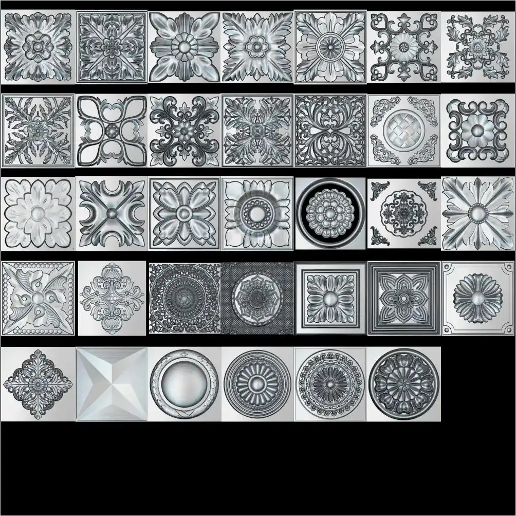 9 3D STL Rosettes Decor Models for CNC Router Carving Machine Artcam aspire