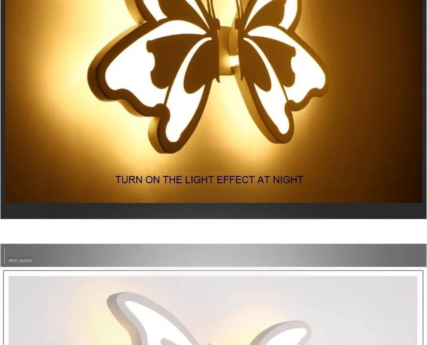 Современный светодиодный настенный светильник с бабочкой, абажур для ванной, спальни, 24 Вт, настенный светильник, белый, для внутреннего освещения, arylic