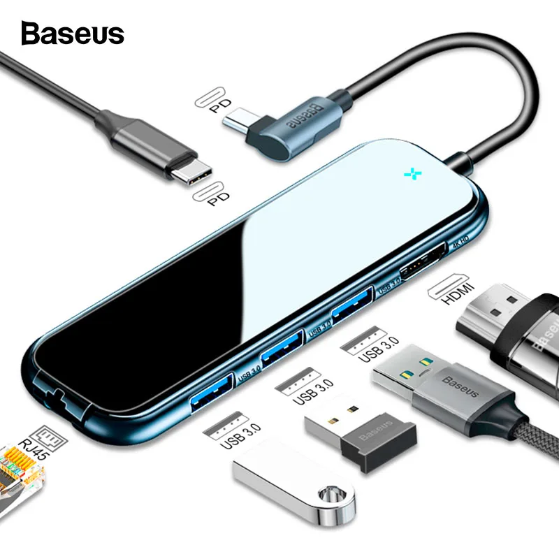 

Baseus USB Type C HUB to HDMI RJ45 Multi USB 3.0 USB3.0 Power Adapter For MacBook Pro Air Dock 3 Port USB-C USB HUB Splitter Hab