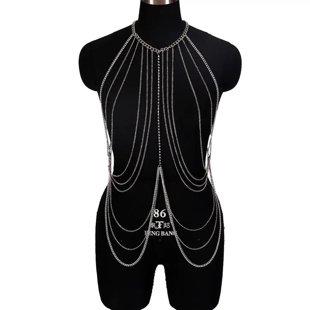 SL0012 Boho 1 комплект, металлическая цепочка, бюстгальтер на бретельках для тела, кристалл, нагрудный ремень, украшение с зажимом, блестки, клетчатый Топ, плюс размер, женская одежда в стиле рейв на Хэллоуин - Окраска металла: SL0012