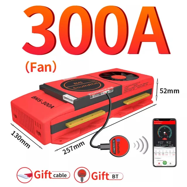 Smart BMS 4S LiFePo4 12V 24V 36V 48V 30A~500A Li-Ion LTO 3S 7S 8S 10S 12S 13S 16S 24S bms balance board bluetooth APP for solar 300A-Fan