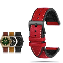 Italian Leather & Silicone Hybrid Waterproof Watch Strap - Men's 20mm/22mm/24mm Wrist Band Bracelet Accessory - 22mm (Red black buckle)