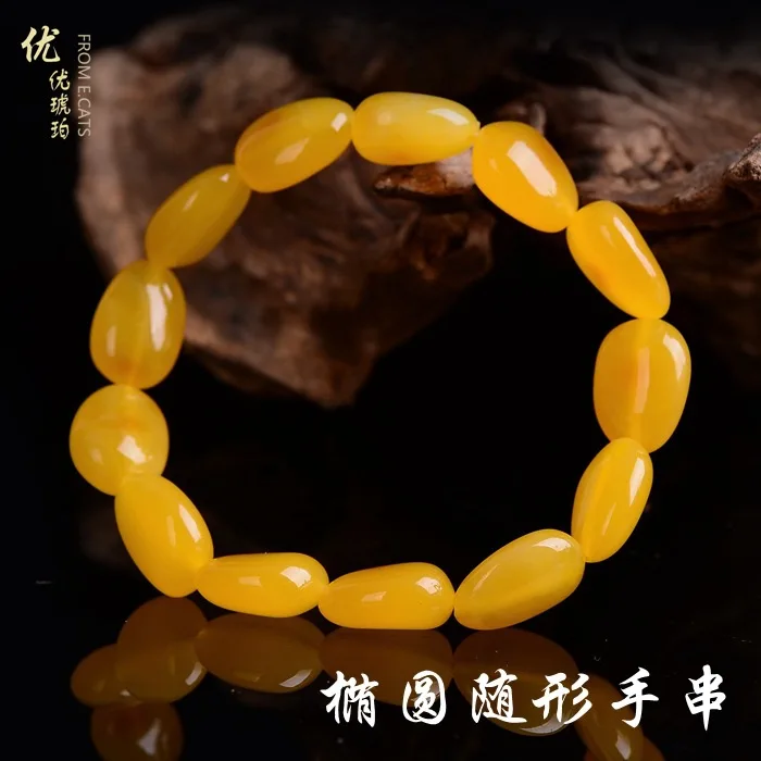 

Genuine Natural Yellow Amber Oval Beads Bracelet 8mm Gemstone Healing Amber Fashion Women Men Jerwelry AAAAA