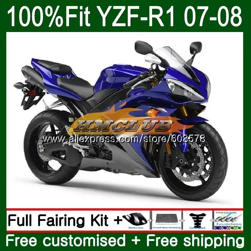 Инъекций для YAMAHA YZF R 1 YZF 1000 YZF-R1 2007 2008 49CL. 0 YZF R1 07 YZF1000 YZF-1000 YZFR1 07 08 OEM Обтекатели Синий blk - Цвет: No. 1