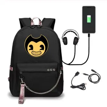 

Bendy and The Ink Machine School Bags For Girls Boys Canvas Teenagers Backpacks USB Charger Travel Laptop Mochilas Escolares