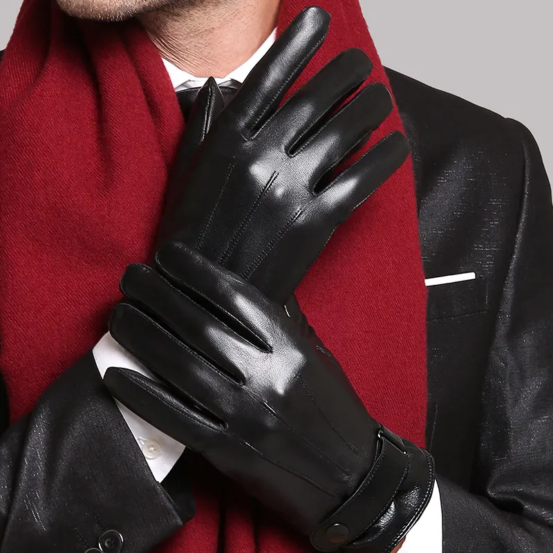 

2020 Winter Leather Gloves Men Touch Screen Plush Thickened Warm Windproof Waterproof Motorcycle Riding Gloves NEW