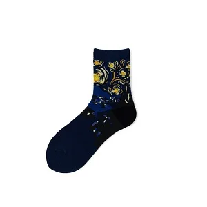 men socks 1 Осень-зима ретро женские персональные художественные Ван Гог фрески всемирно известные картины мужские носки масло Смешные забавные носки - Цвет: men socks 1