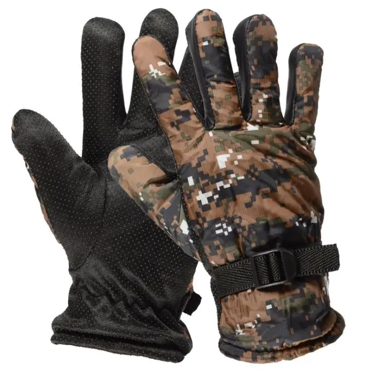 Brown Camo Полный палец зимние тактические перчатки уличные ветрозащитные камуфляжные плюс бархатные толстые теплые перчатки Охота Велоспорт Лыжный Спорт теплые варежки - Цвет: Brown Camo