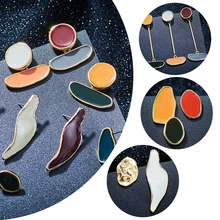 SHUANGR дизайн Винтаж разноцветной эмалью нерегулярные асимметричные, геометрической формы Длинные овальные серьги со шпилькой, для Для женщин девушки ювелирные изделия для подарков