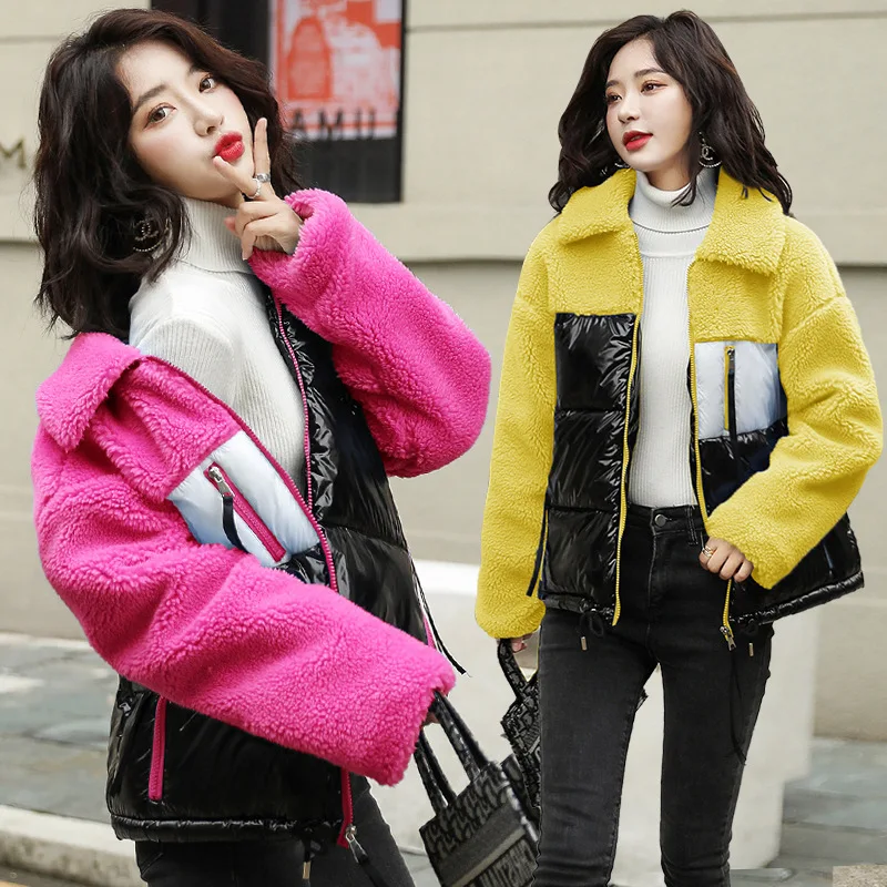 

Cotton-padded Clothes Women's Korean-style Loose-Fit 2019 New Style Winter Granule Lambs Wool Joint Short Coat Mixed Colors INS