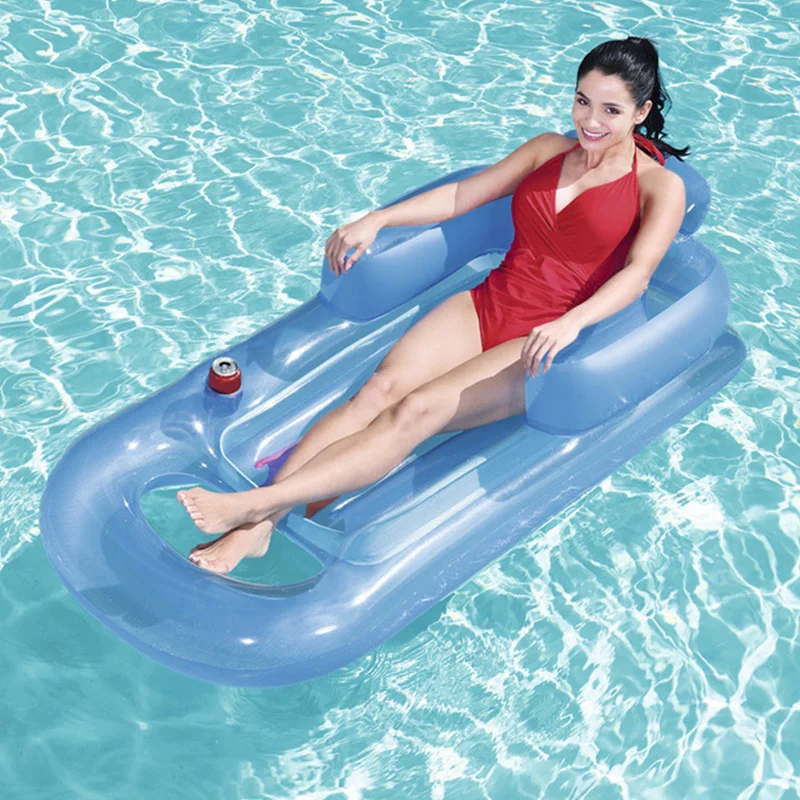 Inflatable Floating Row Beach Swimming Air Mattress Pool Floats Floating Lounge Sleeping Bed for Water Sports Party Blue