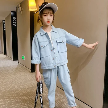 

Keelorn Jeans Denim Clothing Sets for Girls 2020 Autumn Fashion 2PCS Simple Jacket + Long Pants Girls Casual Suits 4-13 Y