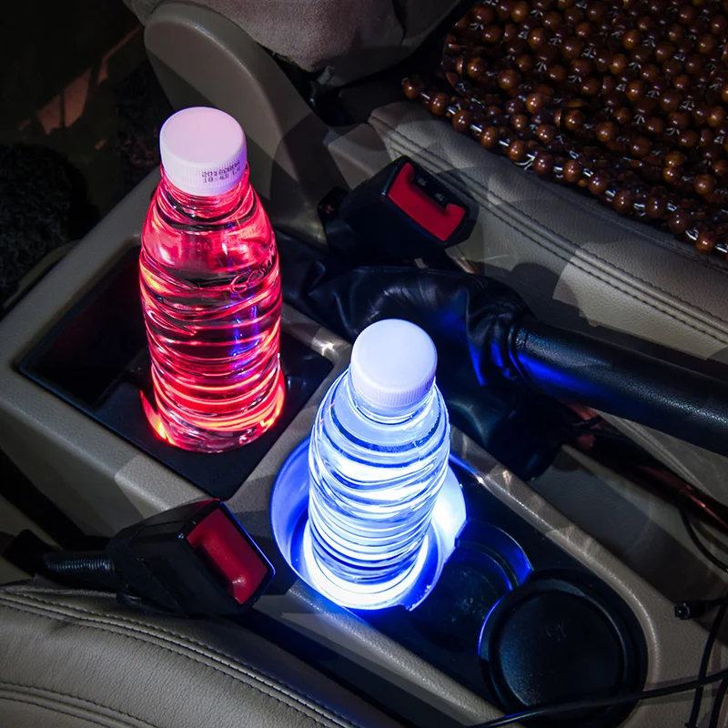 2 PCS Solar Cup Pad Non-slip Car Accessories LED Light Cover Interior Decoration LB88
