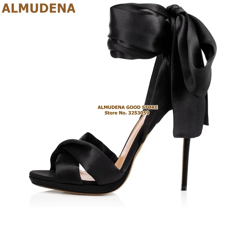 红色黑色色丁布后跟大蝴蝶结系带凉鞋尖头单鞋CL款 (6)