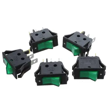 

AC 15A/250V 20A/125V Green Light ON-OFF 2 Position SPST Boat Rocker Switch 5pcs