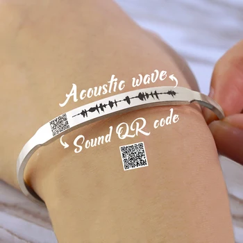 Voice Memo Engraving Bangle Custom Secret Message QR Code Sound Wave Cuff Bracelet Keychain Personalized Soundwave