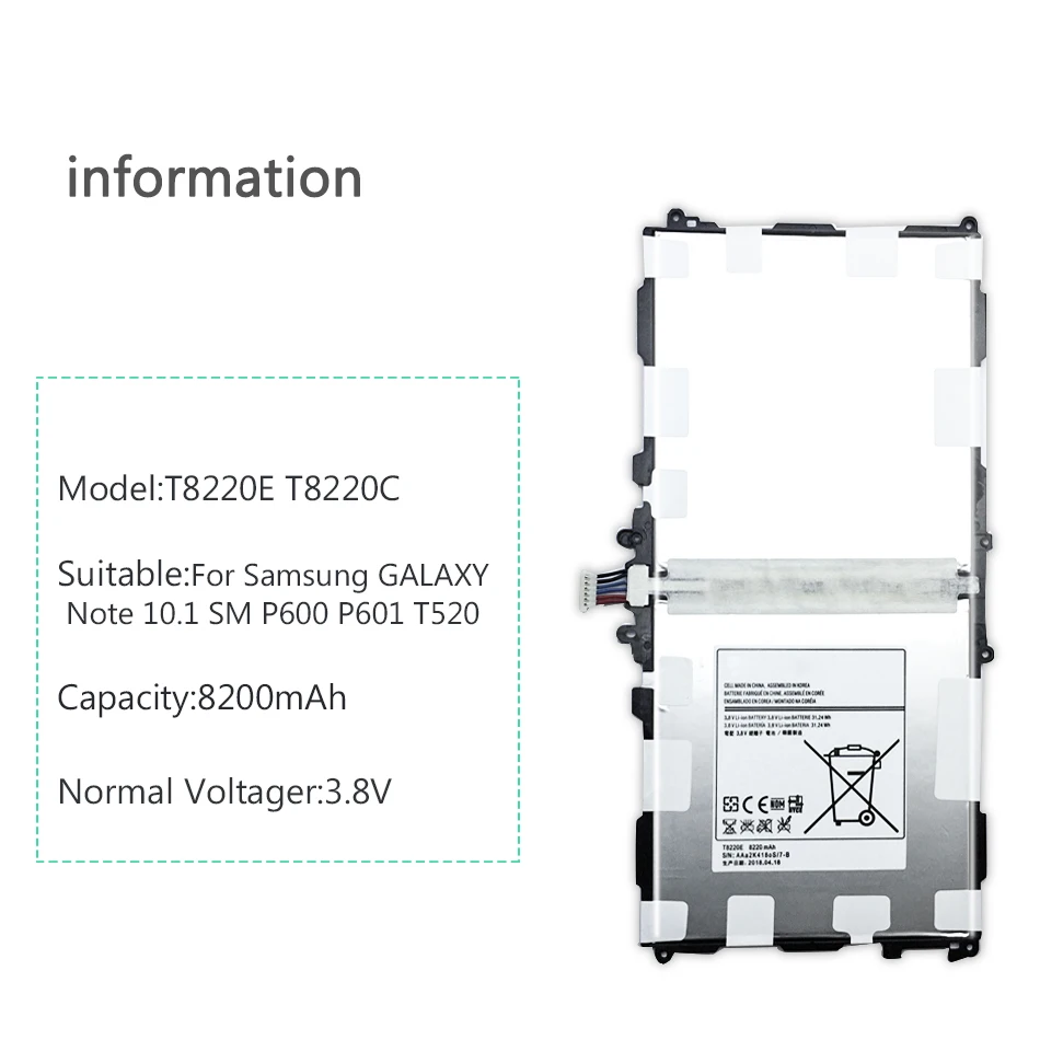 Ykaiserin планшет Батарея T8220E для samsung GALAXY Note 10,1 вкладка Pro P600 P601 SM-P605K SM-P607 SM-T520 SM-T525 8220 мА-ч