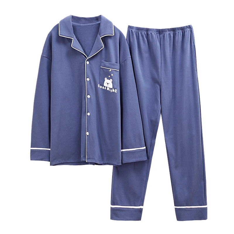 2022 Spring Autumn Long Sleeve Cotton Print Pajama Sets for Men High Quality Loose Sleepwear Pyjama Male Lounge Homewear Clothes mens loungewear sets Men's Sleep & Lounge