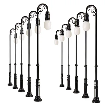 10pcs OO HO N Scale Lamp Post Single Head Street Lights Model Railway LED Warm White LQS71